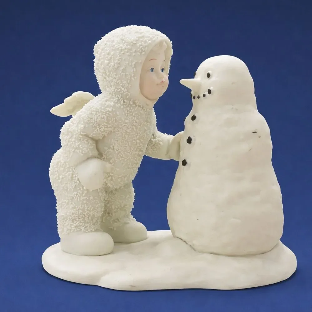 Vintage Dept. 56 Snowbabies Bisque Porcelain Figurine Snowbaby & Snowman